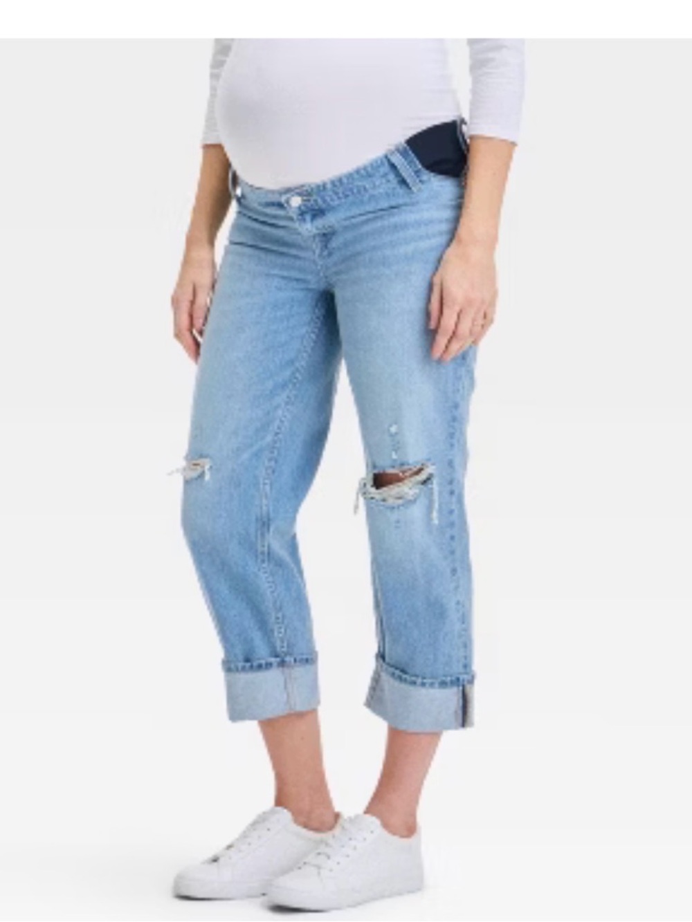 Isabel Maternity by Ingrid & Isabel Light Blue Distressed Cropped Straight leg